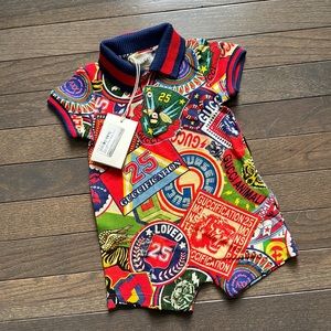 Gucci button front colorful print onesie. 6-9 months.